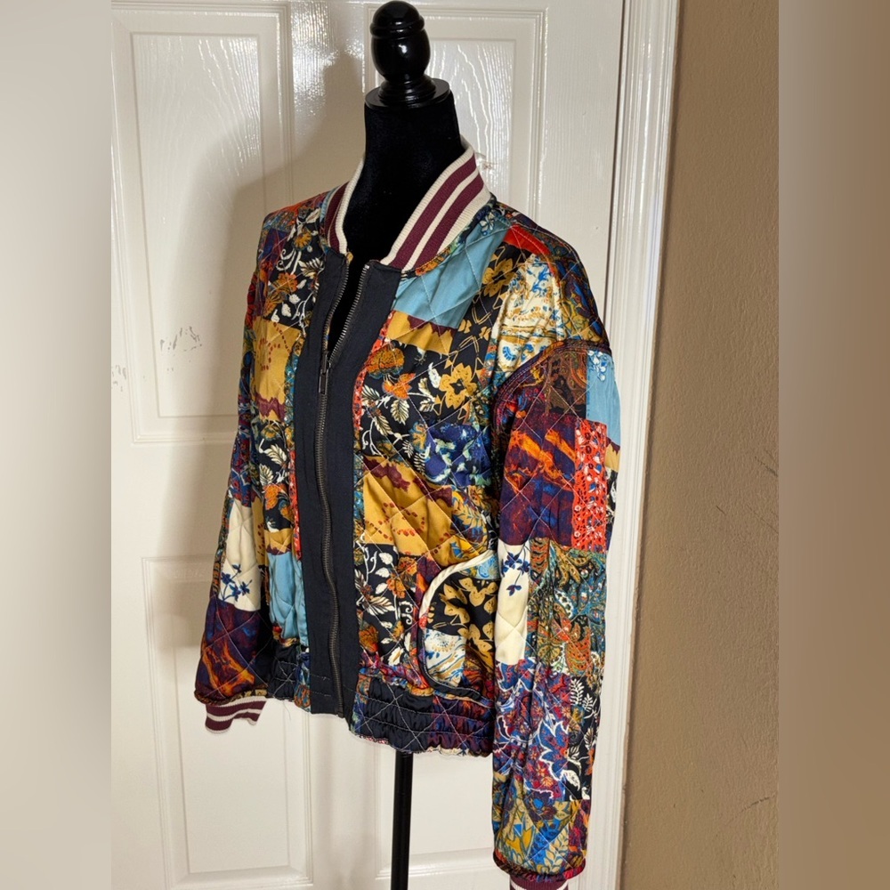 Free People Pandora Bomber Patchwork Jacket Reversible Zip Up XS $248​ - Picture 4 of 13